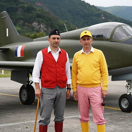 Men and Military Aircraft in Mountains