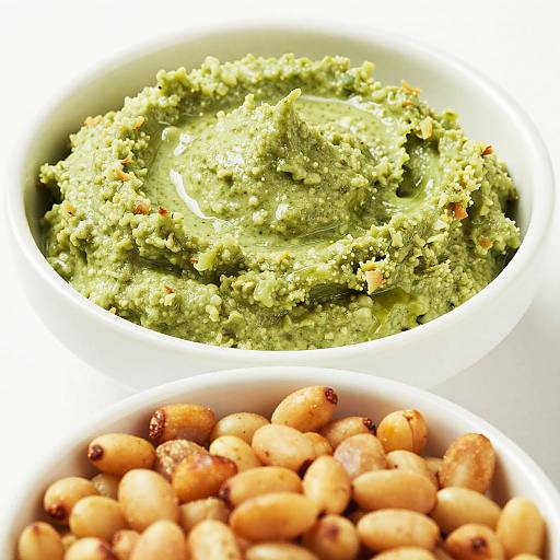 Close-Up of Green Dip and Roasted Pine Nuts