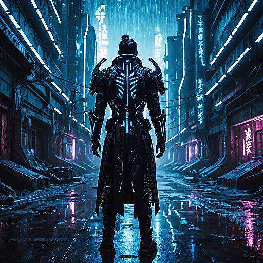 Cyber Samurai in Neon Rain