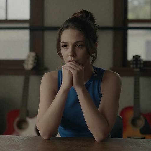 Contemplative Woman in Blue Top