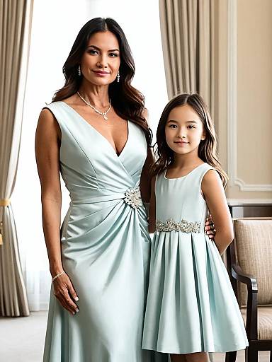 Mother and Daughter in Elegant Dresses