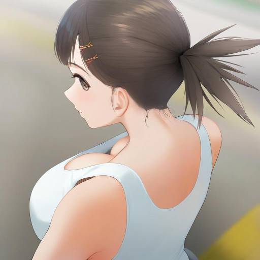 Anime Girl with Ponytail and Hairclips in White Tank Top