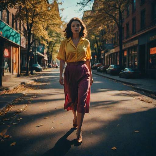 Woman Walking on Autumn City Street