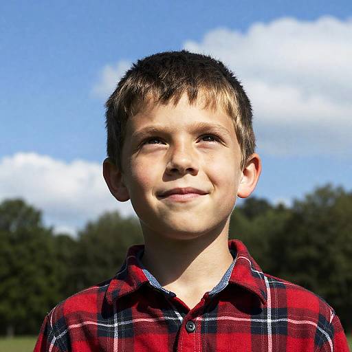 Boy Smiling Under Bright Blue Sky