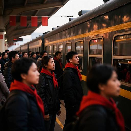 Crowded Train Station with Warm Lighting
