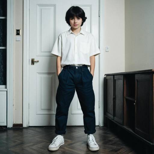 Boy Standing Indoors in White Shirt and Jeans