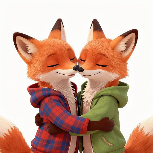 Affectionate Foxes in Cozy Plaid Jackets