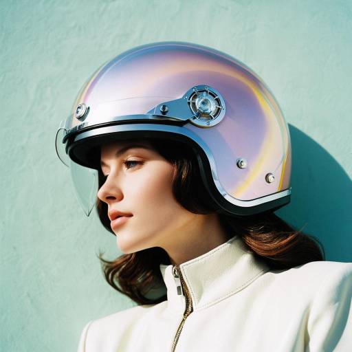 Woman Wearing Opalescent Motorcycle Helmet