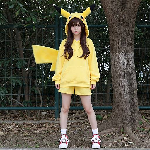 Female Pikachu Costume Cosplay Outdoors