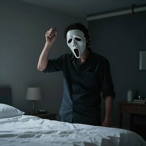 Mysterious Man in Dimly Lit Room