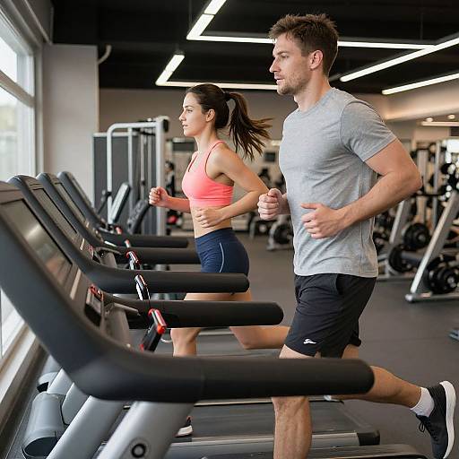 Couple Running on Treadmills Together