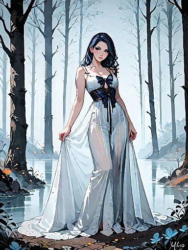Fantasy Woman in Vintage-Inspired Silk Chemise in Dark Forest