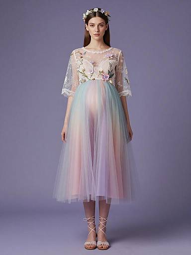 Elegant Pregnant Woman in Fairy Style Maternity Dress