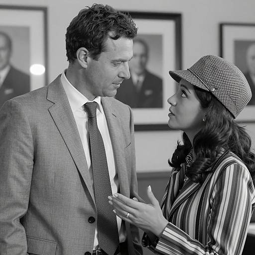 Black and White Portrait of Man and Woman in Conversation