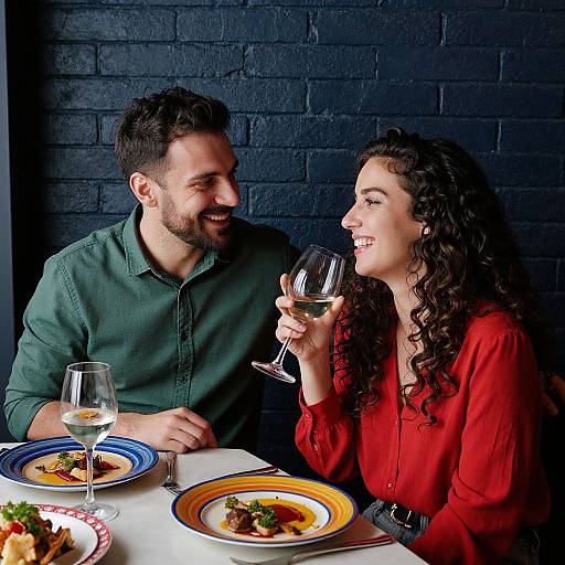Cozy Couple Dining in Dim Restaurant