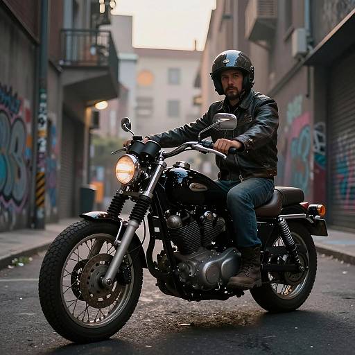 Cinematic Motorcycle Rider in Urban Alley
