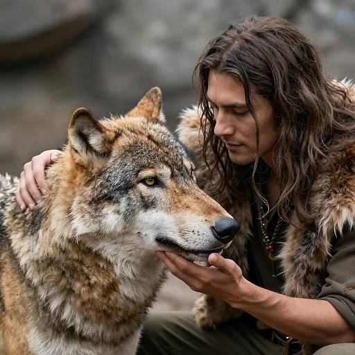 Man with Wolf: A Serene Connection
