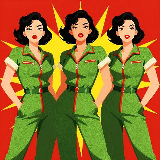 Retro Trio in Green Jumpsuits