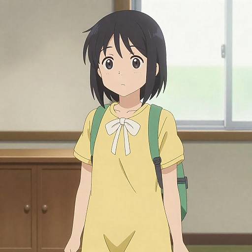 Anime Girl in Yellow Dress Indoors