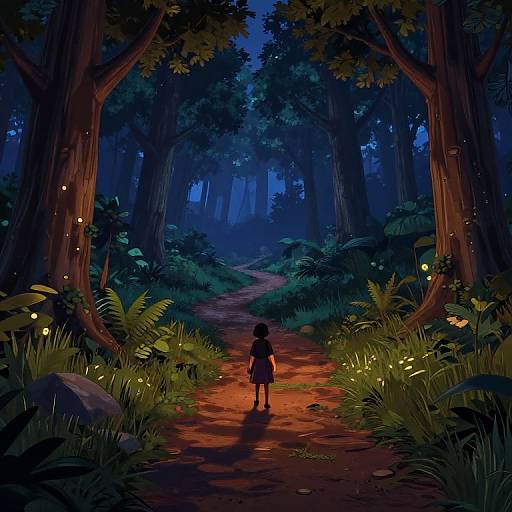 Girl on Forest Trail at Dusk