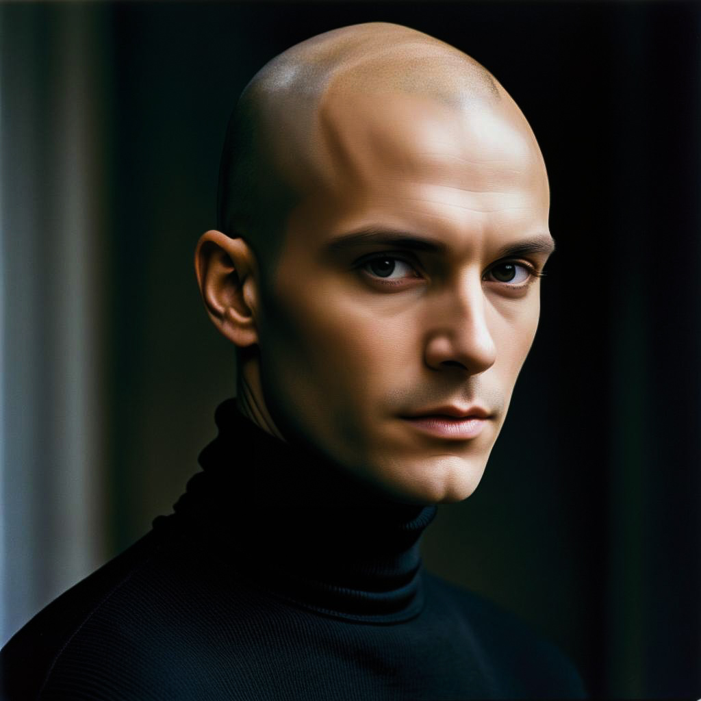 Bald Man in Black Turtleneck Portrait