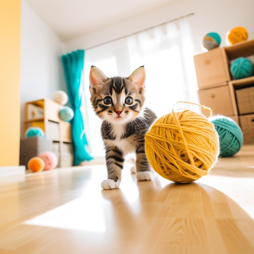 Playful Kitten in a Sunny Playroom