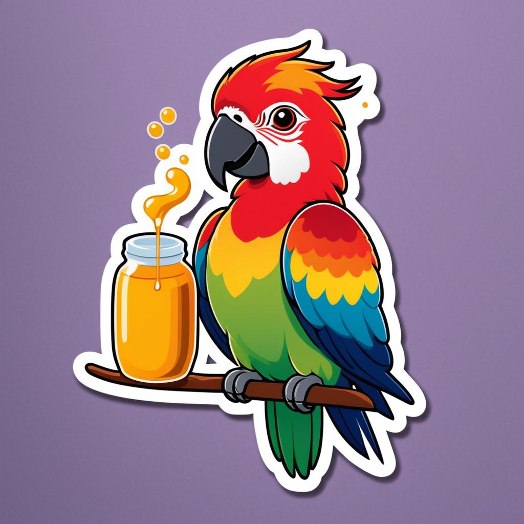 Parrot Holding Honey Sticker Design