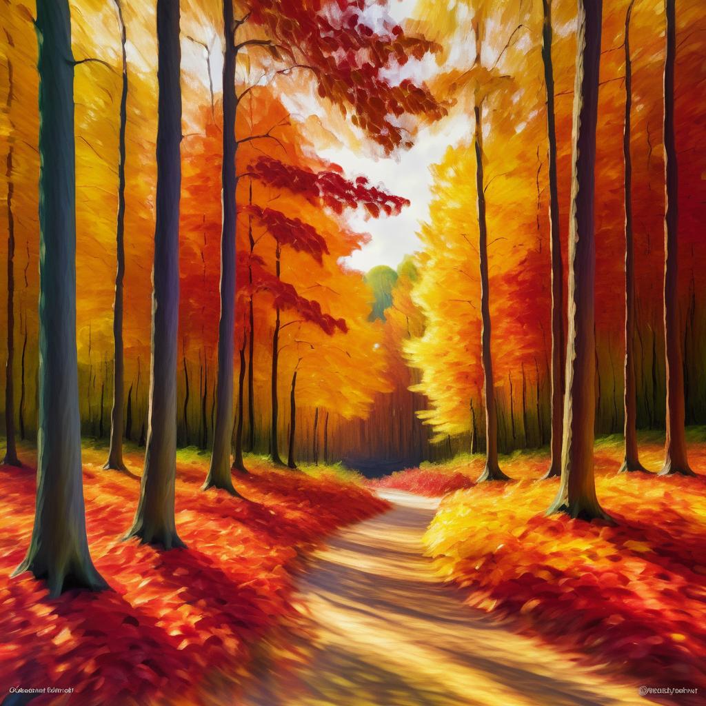 Vibrant Autumn Forest in Impressionist Style