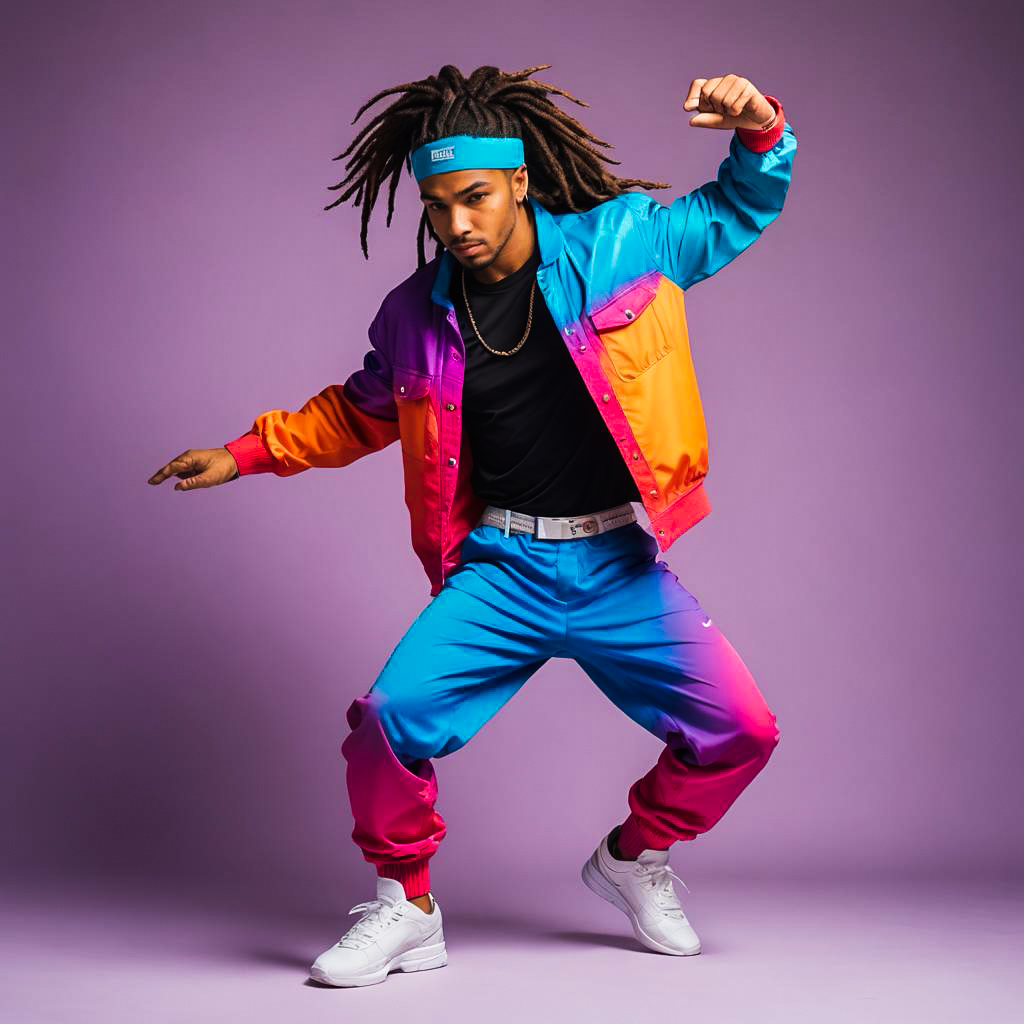 Energetic Breakdancer in 80s Outfit