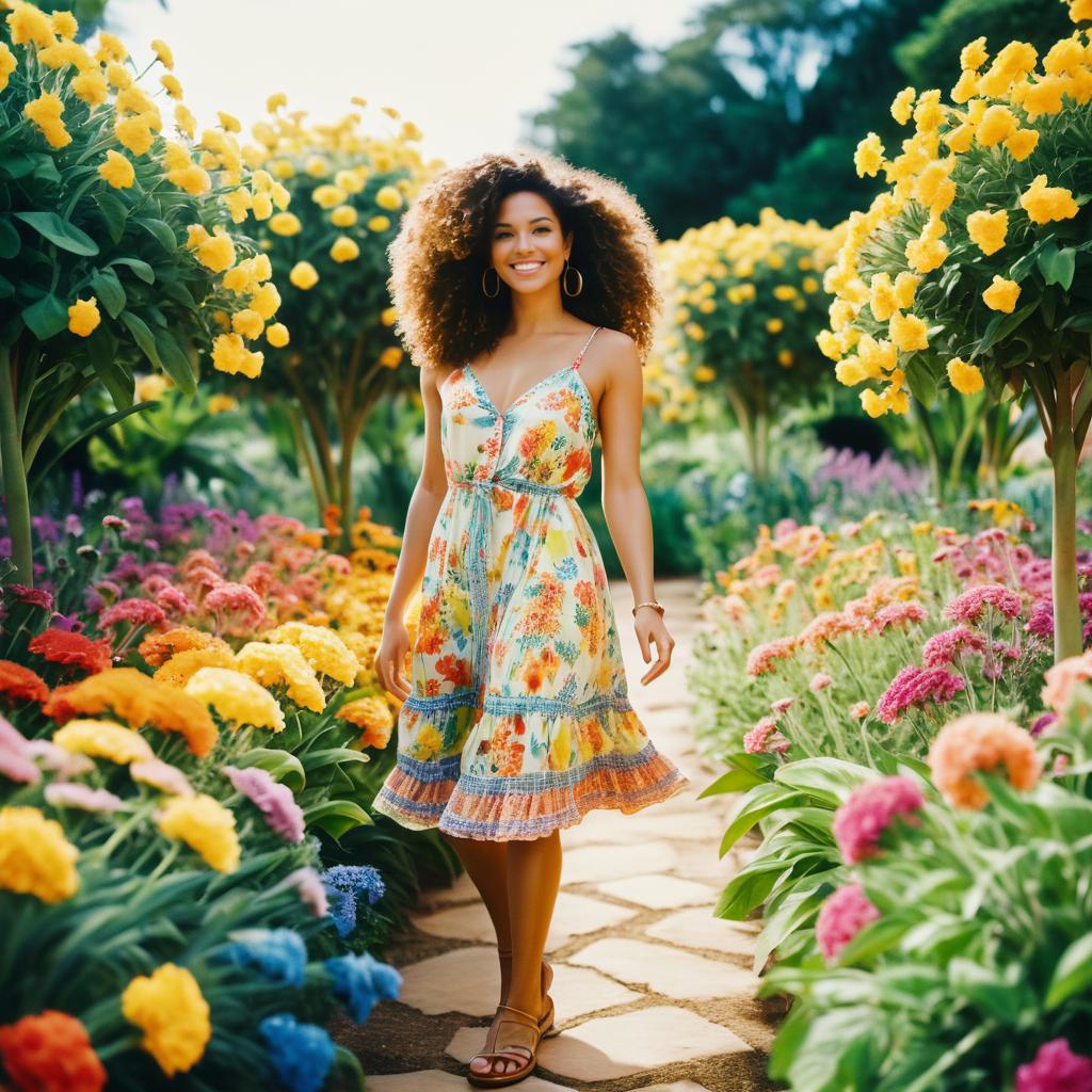 Stylish Woman in a Vibrant Flower Garden