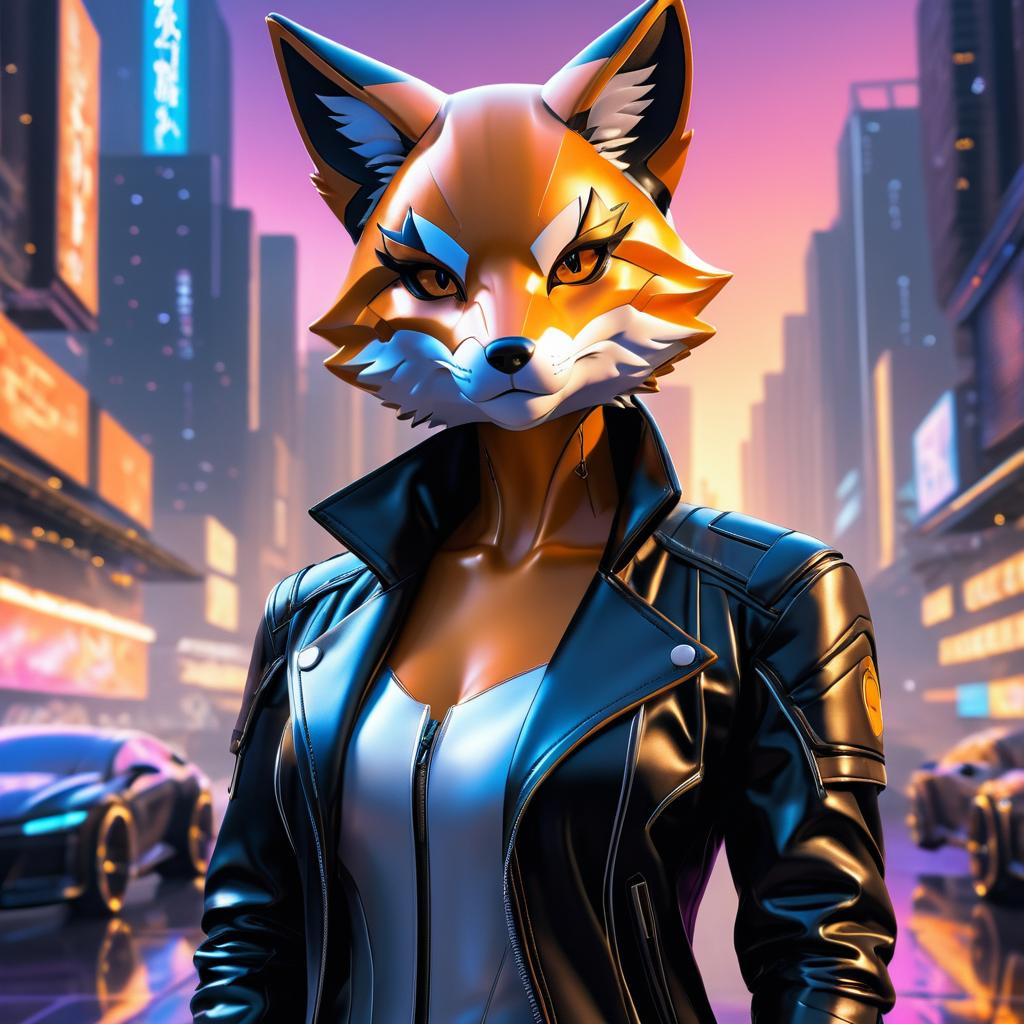 Futuristic Anthro Fox in Cyberpunk City