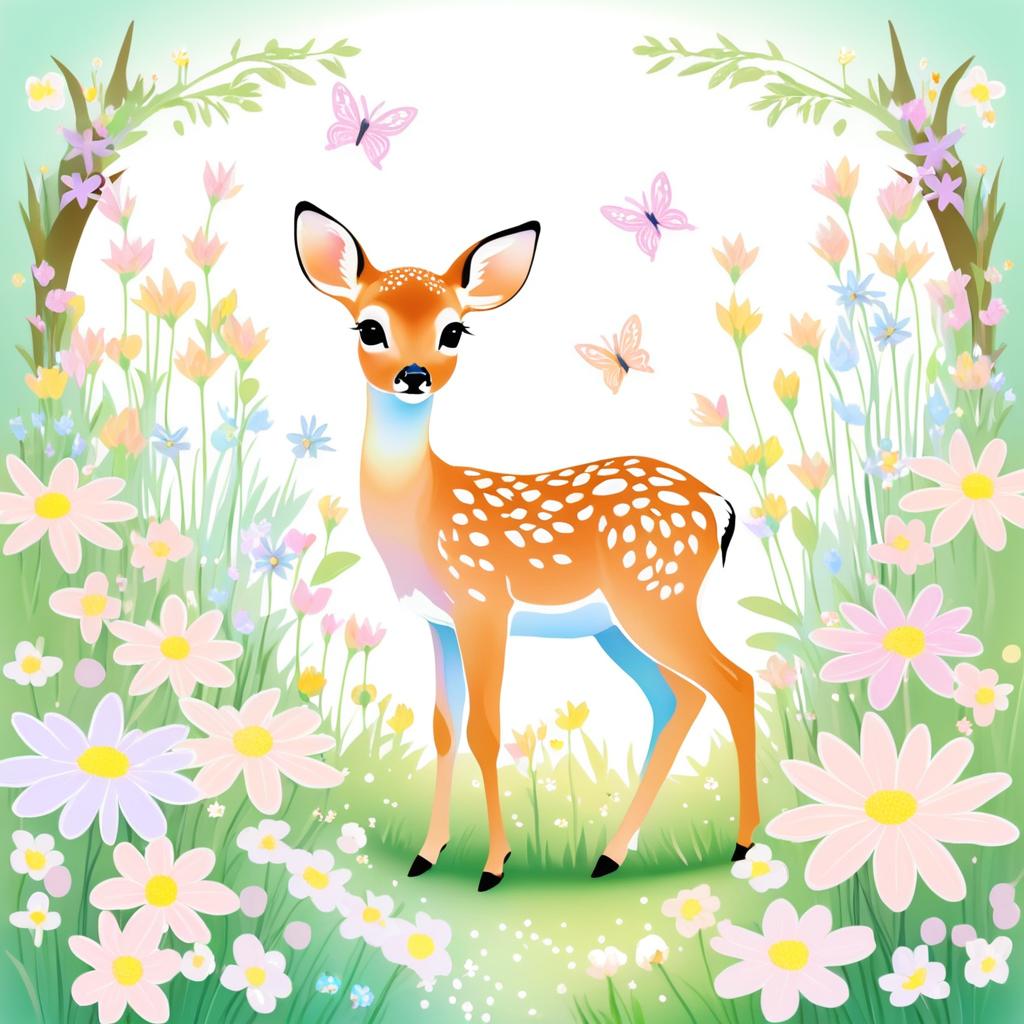 Whimsical Fawn in Blooming Garden