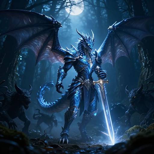 Dragonborn Paladin Charging Through Dark Forest