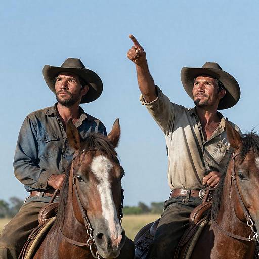 Rugged Cowboys Riding Through Nature