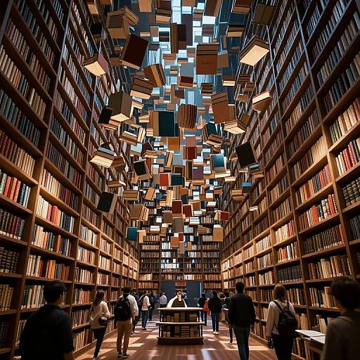 Surreal Cyberpunk 3D Floating Library