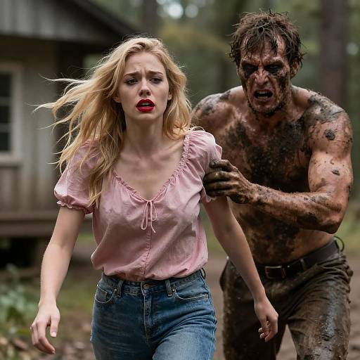 Dramatic Chase in a Forest Scene