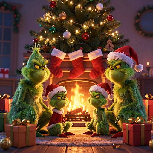 Grinch-Style Family Christmas Scene