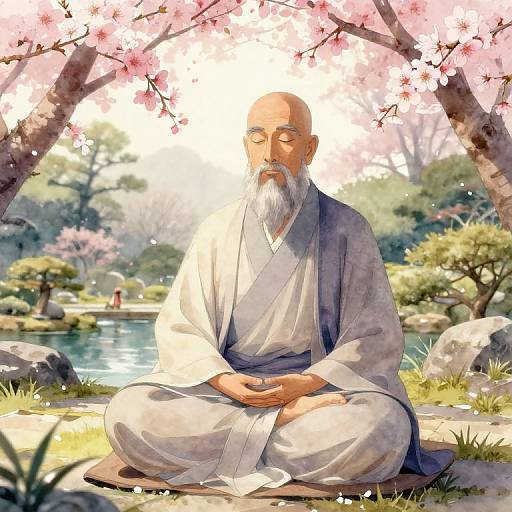 Stoic Sage Meditating in Japanese Garden