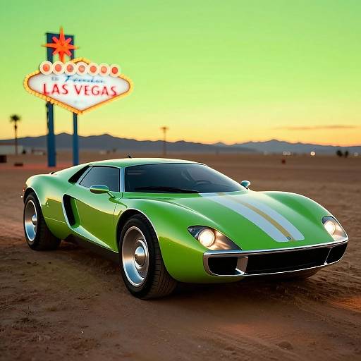 Futuristic Retro Car in Neon Desert