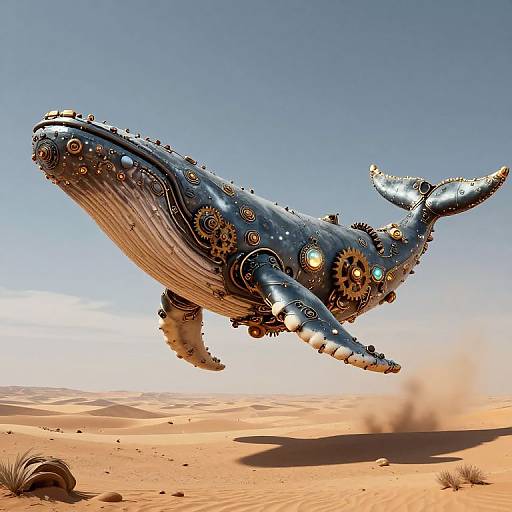 Colossal Steampunk Whale in Desert Sky