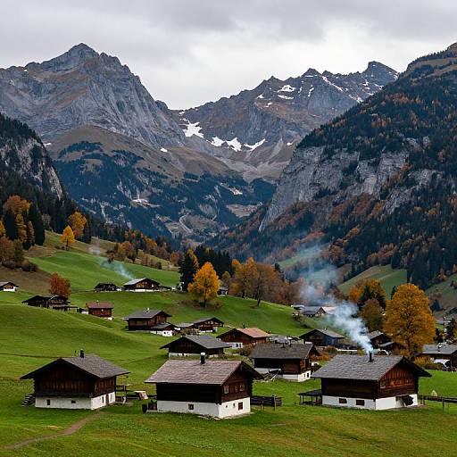 Rustic Mountain Village in Autumn