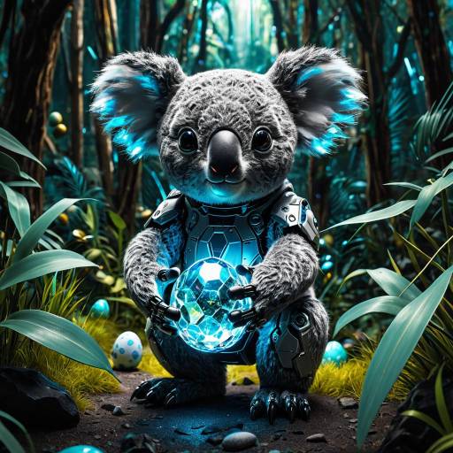 Futuristic Robotic Koala with Crystal Egg
