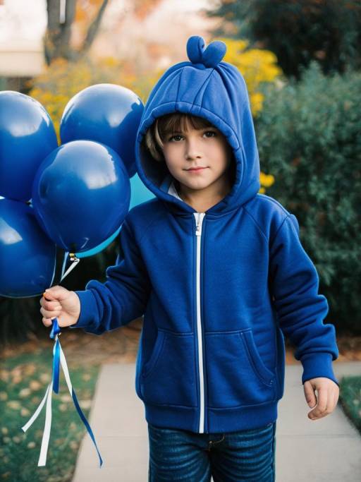 Boy in Blue Hoodie Holding Balloons