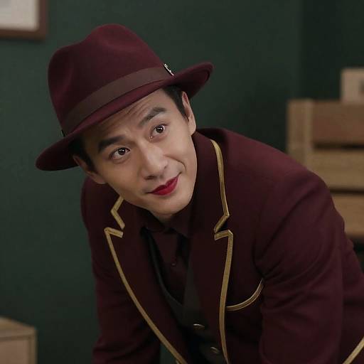 Sly Man in Maroon Hat and Jacket