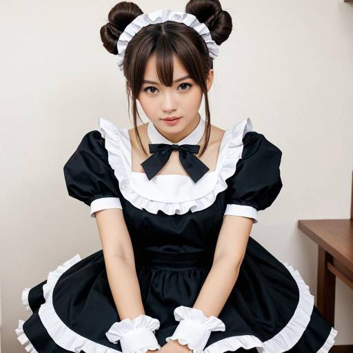 Young Woman in Anime Maid Outfit