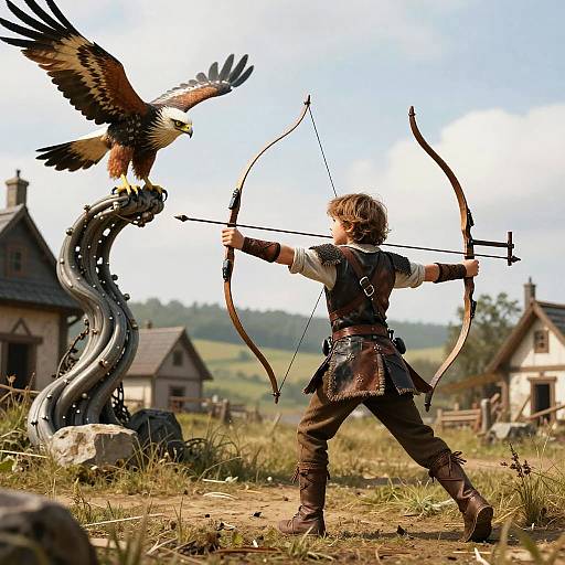 Child Archer vs Mechanical Hawk