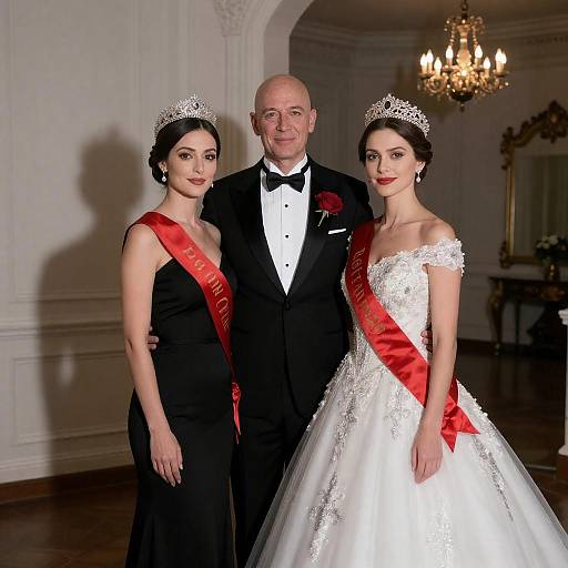 Formal Portrait with Beauty Queens and Bald Man