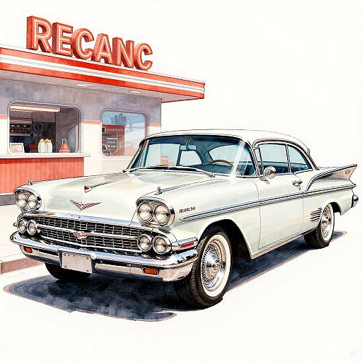 1958 Plymouth Fury Retro Ink Drawing