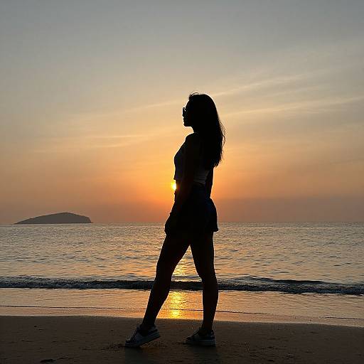 Silhouette Woman on Sunset Beach