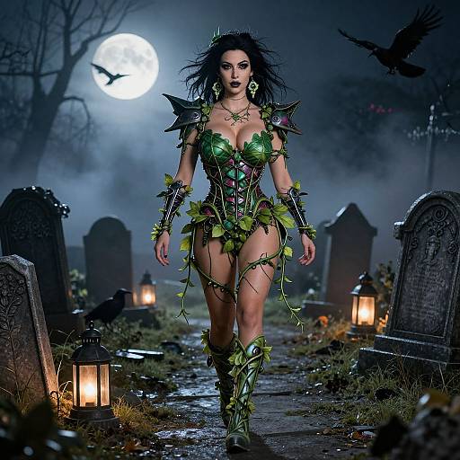 Poison Ivy in Misty Graveyard Night